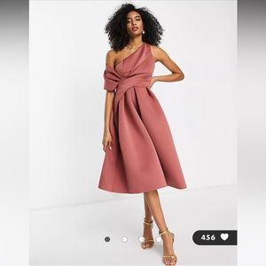 ASOS DESIGN bare shoulder prom midi dress in rose